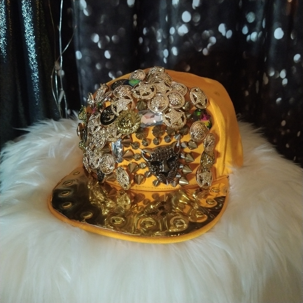ONE DIRECTION maximumalistic leopard blinged out metallic buttons and rivit hat